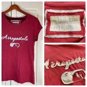 Vtg Y2K Aeropostale NYC T Shirt Womens Size XL Retro‎ Red Distressed Cap Sleeve